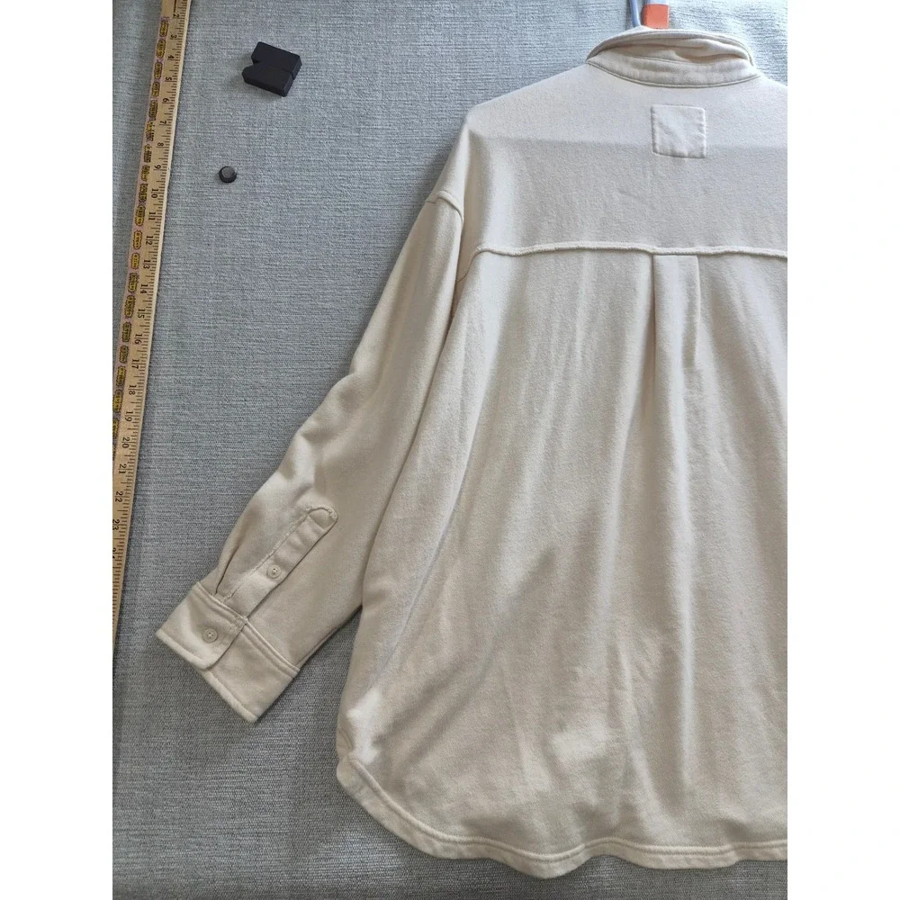 Aerie Love This Moment Shirt Womens Medium Beige Button Down Chest Pocket Winter